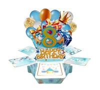 Happy 8 Birthday Pop Up Tarjeta para niños, 8 años de edad, idea de regalo de cumpleaños para hijo o sobrino, divertida tarjeta de felicitación 3D de 8º cumpleaños para él