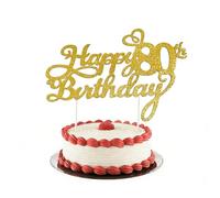 Happy 80th Birthday Cake Topper, Decoración Superior para Pastel Dorado Glitter, Decorativo para Mujeres y Hombres Fiesta de Cumpleaños Pastel