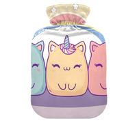 Happy Animal Cats Unicorns Rainbow - Botella de agua para agua caliente con funda suave, bolsa calentadora de 2 L para calentador de manos y pies