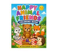 Happy Animal Friends Coloring Book: 30 Cute and Easy Animal Coloring Pages for Little Artists