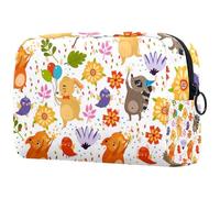 Happy Animals - Bolsa de cosméticos con flores para mujer, neceser de viaje, bolsa organizadora de maquillaje grande con cremallera, multicolor, 18.5x7.5x13cm/7.3x3x5.1in, Neceser