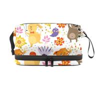 Happy Animals - Bolsa de cosméticos de doble capa para mujeres y niñas, neceser de viaje, bolsa organizadora de maquillaje con compartimento para brochas, multicolor, 27x15x14 cm/10.6x5.9x5.5 in,