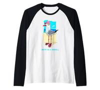 Happy As a Seagull Yummy Fish Food, Funny Seagull Cartoon Camiseta Manga Raglan