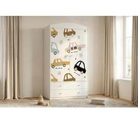 Happy Babies Armario infantil con diseño encantador, armario de 2 puertas para habitación infantil, incluye 2 cajones, barra para colgar ropa y estantes, color blanco (88 x 187 x 54 cm) (NR 406)
