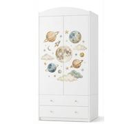 Happy Babies Armario infantil con diseño encantador, armario de 2 puertas para habitación infantil, incluye 2 cajones, barra para colgar ropa y estantes, color blanco (88 x 187 x 54 cm) (nr 392)