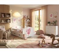 Happy Babies Cama infantil con colchón y cajón y protección anticaídas, 80 x 160 cm, para niñas y adolescentes, cama juvenil para cama nido de suelo, somier, color blanco