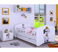 Happy Babies Cama infantil con protección anticaídas, 140 x 70 cm, para habitación infantil, con cajón y colchón, cama individual para niños, color blanco, 160 x 80 cm