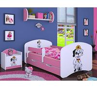 Happy Babies Cama infantil con protección anticaídas, 140 x 70 cm, para habitación infantil, con cajón y colchón, cama individual para niños, color blanco, perros Police (rosa, 160 x 80)