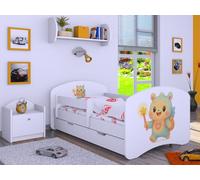 Happy Babies Cama infantil con protección anticaídas, 140 x 70 cm, para habitación infantil, con cajón y colchón, cama individual para niños, color blanco Sweet BUBU (N.3)