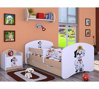 Happy Babies Cama infantil con protección anticaídas, 140 x 70 cm, para habitación infantil, con cajón y colchón, cama individual para niños, color blanco, pera (bombilla clara, 140 x 70)