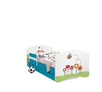 Happy Babies - CAMA PARA NIÑOS DE DOBLE CARA CON CAJÓN Diseño moderno con bordes seguros y colchón de espuma anticaída 7 cm Azul (06. Abeja, 180x90)