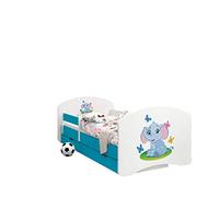 Happy Babies - CAMA PARA NIÑOS DE DOBLE CARA CON CAJÓN Diseño moderno con bordes seguros y colchón de espuma anticaída 7 cm Azul (03. Elefante, 160x80)