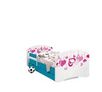 Happy Babies - CAMA PARA NIÑOS DE DOBLE CARA CON CAJÓN Diseño moderno con bordes seguros y colchón de espuma anticaída 7 cm Azul (02. Corazones cayendo, 160x80)
