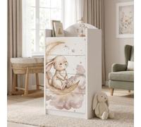 Happy Babies Cómoda grande para niños, color blanco, con 4 cajones, con bonito estampado, cómoda para lavandería, habitación de bebé, NR 395