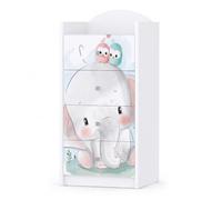 Happy Babies Cómoda grande para niños, color blanco, con 4 cajones, con bonito estampado, cómoda para lavandería, habitación de bebé, NR 399