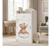 Happy Babies Cómoda grande para niños, color blanco, con 4 cajones, con bonito estampado, cómoda para lavandería, habitación de bebé, NR 97