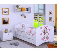 Happy Babies Cuna - con protección anticaída niño 140 x 70 cm, cama para habitación infantil con cajón y colchón, cama individual para niños, diseño de perros, lindas imágenes (Piesek z czerowna