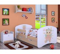 Happy Babies Cuna - con protección anticaída para niños, 140 x 70 cm, cama para habitación de los niños, con cajón y colchón, cama individual para niños, color blanco y claro
