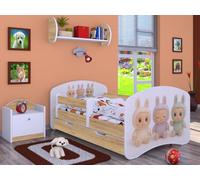 Happy Babies Cuna - con protección anticaída para niños, 140 x 70 cm, cama para habitación infantil con cajón y colchón, cama individual para niños, color dorado