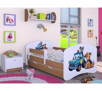 Happy Babies Cuna - con protección anticaída para niños, 140 x 70 cm, cama para habitación infantil con cajón y colchón, cama individual para niños, diseño de perros, haya, imágenes (Nr 1)