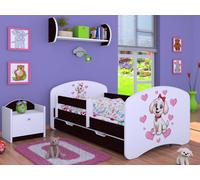 Happy Babies Cuna - con protección anticaída para niños de 140 x 70 cm, cama para habitación infantil con cajón y colchón, cama individual para niños, diseño de perros, wengué, imágenes (Nr 2)