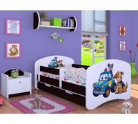 Happy Babies Cuna - con protección anticaída para niños de 140 x 70 cm, cama para habitación infantil con cajón y colchón, cama individual para niños, diseño de perros, wengué, imágenes (Nr 3)