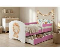 Happy Babies Cuna infantil con protección anticaída y cajón de cama, cama ideal para niñas y niños, 160 x 80 cm, con colchón, color rosa (nr 152, 140 x 70)