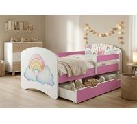Happy Babies Cuna infantil con protección anticaída y cajón de cama, cama ideal para niñas y niños, 160 x 80 cm, con colchón, color rosa (nº 158, 180 x 90)