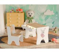 Happy Babies - Juego de sillas de escritorio para niños, mesa de juegos ergonómica con cajón espacioso - Mesa de aprendizaje y juego para niños - Muebles infantiles para guardería - Conejo, niña