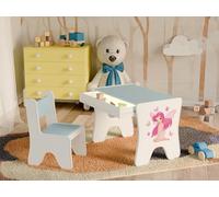 Happy Babies - Juego de sillas de escritorio para niños, mesa de juegos ergonómica con cajón espacioso - Mesa de aprendizaje y juego para niños - Muebles infantiles para la guardería princesa (azul)