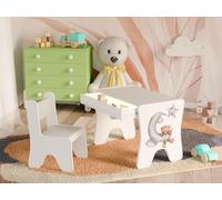 Happy Babies - Juego de sillas de escritorio para niños, mesa de juegos ergonómica con cajón espacioso - Mesa de aprendizaje y juego para niños - Muebles infantiles para el jardín de infancia oso de