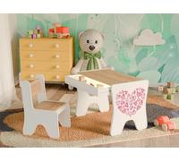 Happy Babies - Juego de sillas de escritorio para niños, mesa de juegos ergonómica con cajón espacioso - Mesa de aprendizaje y juego para niños - Muebles para niños, para guardería pequeños corazones
