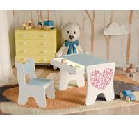 Happy Babies - Juego de sillas de escritorio para niños, mesa de juegos ergonómica con cajón espacioso - Mesa de aprendizaje y juego para niños - Muebles infantiles, para guardería pequeños corazones