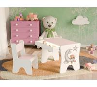 Happy Babies - Juego de sillas de escritorio para niños, mesa de juegos ergonómica con cajón espacioso - Mesa de aprendizaje y juego para niños - Muebles infantiles para el jardín de infancia oso de