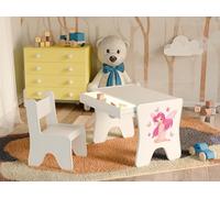Happy Babies - Juego de sillas de escritorio para niños, mesa de juegos ergonómica con cajón espacioso - Mesa de aprendizaje y juego para niños - Muebles infantiles para guardería princesa (blanco)