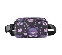Happy Bear - Bolso cruzado de moda con corazón morado para mujeres, hombres, adolescentes, bolso de cuerpo de croose resistente al agua con correa ajustable para viajes, gimnasio, trabajo, oso feliz,