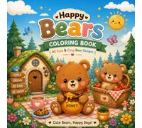 Happy Bears Coloring Book: 40 Cute & Cozy Bear Designs for Kids and Adults | Easy, Fun, Relaxing Animal Coloring Pages