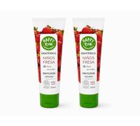 Happy Bio Dentífrico Infantil Fresa Sin Flúor Pack 2 Uds - Aloe Vera y Malva - Cuidado Natural para los Primeros Dientes - Pasta Dental Certificada Ecocert COSMOS Organic - Vegano - 2 x 50 ml