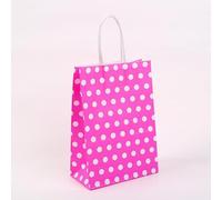Happy Birthday 21x15x8cm Patrón de puntos ondulados de estrella rosada Bolsa de regalo de papel Kraft Bolsa de dulces Bolsos Fiesta de bodas Favores de baby shower-hot pink dot,27x21x11