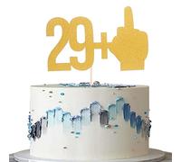 Happy Birthday 29+1 Decoración para tartas, con purpurina dorada de un solo lado, 29+1 dedo medio, 30 suministros de descafeinación para fiestas de cumpleaños, accesorios Pohto de cumpleaños de