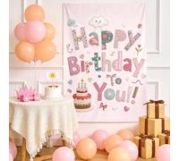 Happy Birthday Banner 100x150 cm Fondo de Cumpleaños Efecto 3D Banner de Cumpleaños con Globos Banner de Tela Fondo Fotográfico para Decoración de Cumpleaños Decoración Cumpleaños Infantil (Rosa)