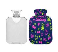 Happy Birthday Bear and Bow - Bolsa de agua para botella caliente con tapa suave de 2 L, compresa caliente para terapias frías y calientes, calambres menstruales, bolsa de agua Caliente para el Dolor