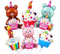 Happy birthday Bear Ballon Set,6 PCS globos de oso,Oso XXL Decoración, globos de animales de aluminio para decoración de fiesta, Oso Globos Fiesta Cumpleaños
