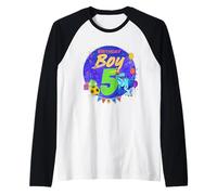 Happy Birthday Boy 5 diseño Vintage Dinosaurio Camiseta Manga Raglan