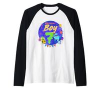 Happy Birthday Boy 7 diseño Dinosaurio séptimo cumpleaños Camiseta Manga Raglan
