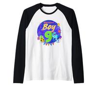 Happy Birthday Boy 9 Dinosaurio Noveno cumpleaños Camiseta Manga Raglan