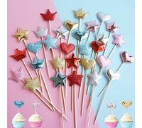 Happy Birthday Cake Decoration Star Heart Crown Cupcake Toppers Decoración De Muffins De Pastel De Feliz Cumpleaños Para Palillos De Cóctel, Fiesta, Boda, Topper De La Torta, Decoración 100 Piezas