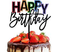 Happy Birthday Cake Topper, 12 x 10CM Happy Birthday Cupcake Topper de Acrílico, Espejo, Arcoíris, Decoración para Tarta de Cumpleaños para Hombres Mujeres Niños Niñas (B)