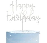 Happy Birthday Cake Topper, Decoración para Tarta de Cumpleaños de Acrílico con Espejo, Happy Birthday Cupcake Topper, Decoración Tarta Happy Birthday para Hombres Mujeres Niños Niñas (Plata)