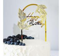 Happy Birthday Cake Topper Flank Footless Gold Acrylic Kids Party Cake Toppers Baby Shower Postre Decoration (Hoja Modelo Dorado)